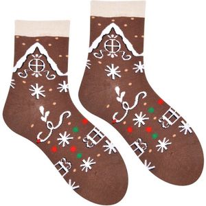 Kerstsokken - maat 38-45 - katoen - sokken met koekhuisjes print