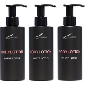 Bodylotion White Lotus 300 ml - met pomp - zwarte fles - set van 3 stuks - Voordeelverpakking