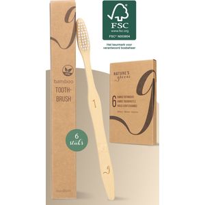 NATURE’S groove® Bamboe Handtandenborstel - Houten Tandenborstel Medium - 6 Stuks - Handmatig