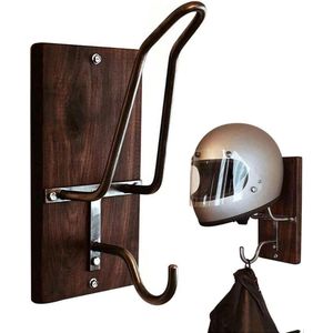 Helmhouder - Helm Houder - Helm Kapstok - Helm Standaard - Motorhelm Steun – Wandsteun Ophangsysteem - Met Haakje voor Jas Of Sleutel – Retro Design