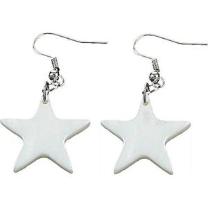 Parelmoeren oorbellen Big White Shell Star - oorhangers - parelmoer - sterling zilver (925) - wit - ster