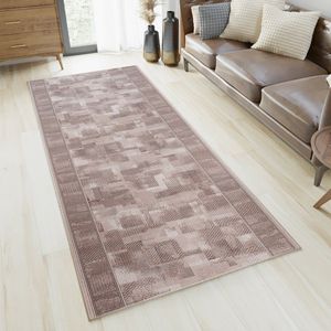 Tapiso Antislip Rubber Mat Licht Beige Grijs Klassiek Rubbermat Tapijt Maat- 80x1350