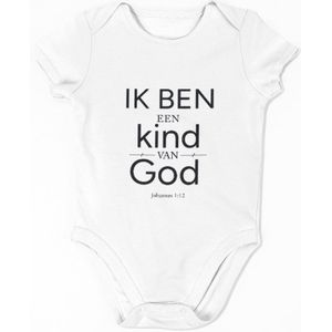 Baby romper met tekst ""Ik ben een kind van God, Johannes 1:12"" Korte mouw Unisex Christelijk Kraamcadeau & Babyshower cadeau- Wit- Maat newborn