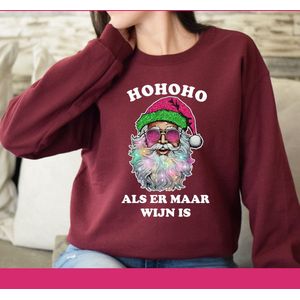 Bordeaux rode kersttrui- Maat L- Hohoho als er maar wijn is- Kerst sweater- Dames trui.