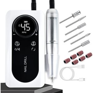 Elektrische Nagelvijl - Wit - Draadloze Nagelfrees - 45000 RPM - 2000 mAh Accu