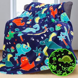 Glow in the Dark Dinosaurus Plaid 130 x 155 cm - Zachte en Warme Deken voor Kinderen