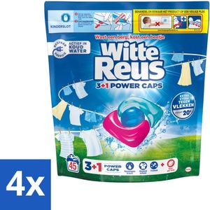 4 x Witte Reus - 3+1 Power Caps - Witte Was - 45 Wasbeurten - Wascaps - Wasmiddel - Wit Wasgoed - Lichtgekleurd Wasgoed - Vlekkenverwijderaar