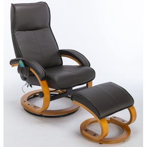 Merax Massagestoel met Hocker - PU Lederen Relaxstoel met 5 - Punts Massage en Gebogen Houten Basis - Bruin