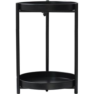 Metalen 2 Tier Plant Stand - Mat Zwart - Bijzettafel-Salontafel D 31cm H 43cm