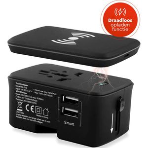 ChargeMore Reisadapter Draadloze Oplader - Universele Wereldstekker - Internationale Reisstekker - Wireless Charger - USB & USB C - 150+ Landen