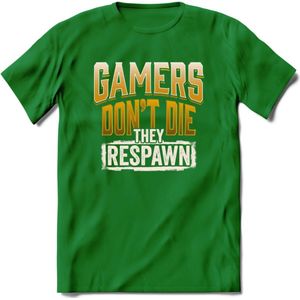 Gamers don't die T-shirt | Geel | Gaming kleding | Grappig game verjaardag cadeau shirt Heren – Dames – Unisex | - Donker Groen - XXL