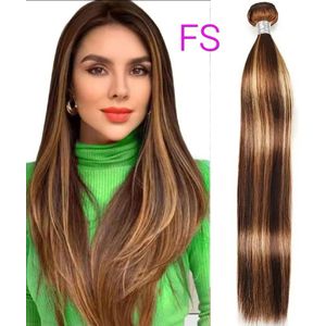 frazimashop -Brazilian hair Remy wave - 20 inch 50 cm - Human hair Straight weave bundel -1 stuk bundel Straight weave mix kleur #4/27