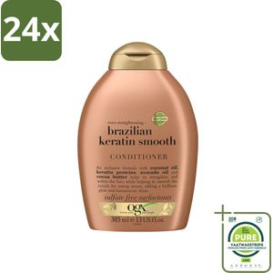 OGX - Brazilian Keratin Smooth - Conditioner - Gladmakend - Herstellend - 385 ml - Voordeelverpakking - 24 stuks - Haar conditioner - Glad haar