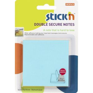 Stick'n sticky notes - Extra brede lijmlaag, 76x76mm, blauw, 50 memoblaadjes