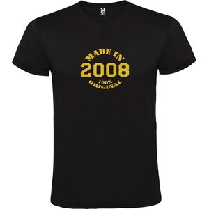 Zwart T-Shirt met “Made in 2008 / 100% Original “ Afbeelding Goud Size S