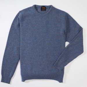 Osborne Knitwear Trui met vervilte ronde hals - Lamswol - River/Vole - L