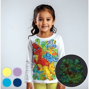 Schattige Dino Safari - Glow-in-the-dark pyjama - licht geel - maat 140-146 - 10 jaar - 100% katoen