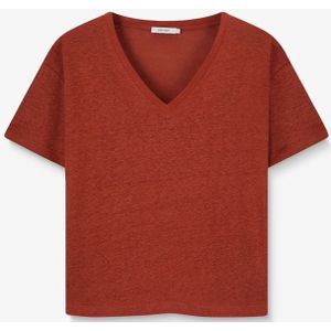 Sissy-Boy - Linnen T-shirt - Bruin - V-halslijn - Korte Mouwen