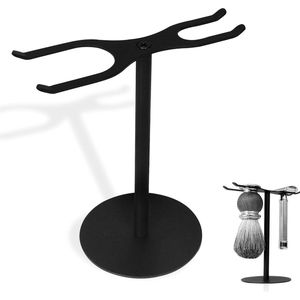 2 in 1 veiligheidsscheermesstandaard, scheerstandaard van roestvrij staal, veiligheidsscheermeshouder met scheerkwaststandaard, afneembare scheerkwasthouder voor badkamer, reizen (zwart 13 cm)