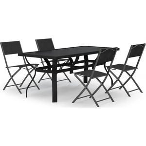 vidaXL Tuinset - 5-delig - Grijs en Zwart - Weerbestendig Tuinstoel - Buitentafel - Lounge Set - Bistro Set - Vouwen Tafelstel
