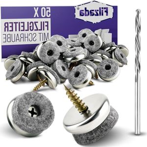 50x Viltglijders schroeven Ø 22 mm - Stoelglijders-Stoelpootbeschermers Vilt Meubelglijders voor hardhouten Vloeren incl. Boor - Houten meubels beschermer stoelpootbeschermers