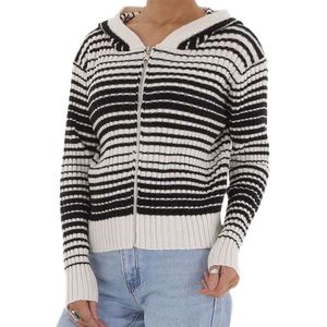 Dilena fashion pullover-vest met capuchon zwart wit gestreept