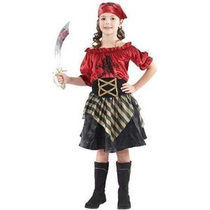 Piraten meisje: rok met blouse zwart/rood met bandana en riem