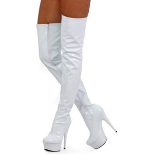 Soisbelle Grote Maten Dijhoge laarzen SB303 White Patent Maat 36