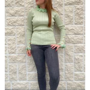 Sweater Jolene - Dames - Mint - Kraag met kant - Maat M/L