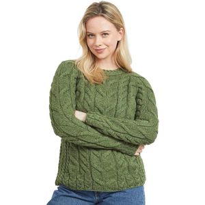 Zachte Merino Wollen Trui voor Dames in Mosgroen – Crew Neck Pullover