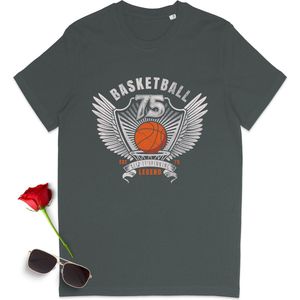 T shirt met basketbal print - Heren en dames tshirt - Unisex maten: S t/m 3XL - Tshirt kleuren: zwart en anthracite.