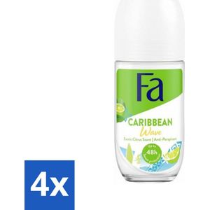 4 x Fa Deodorant Roller Caribbean Lemon 50 ml - Deodorant - Antitranspirant - Fa - Caribische Geur - Limoen