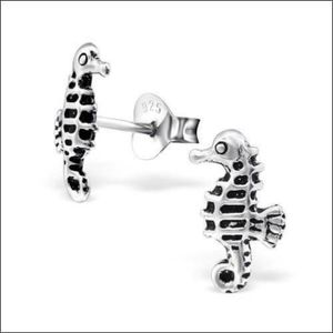 Aramat jewels ® - 925 sterling zilveren oorbellen zeepaard geoxideerd
