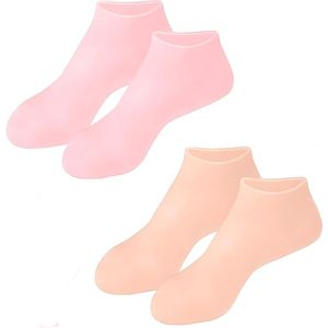 Hydraterende voetsokken - 2 paar - Voetmaskersokken voor dames - Siliconen - Spa-pedicuresokken - Voor het herstellen van droge voeten, gebarsten hielen, het verzachten van ruwe huid en eelt - Herbruikbaar - Eén maat - Roze en Beige