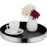 Relaxdays dienblad rvs - ⌀ 35 cm - rvs - modern - serveerblad koffie - kaarsenplateau rond - Zwart-zilver