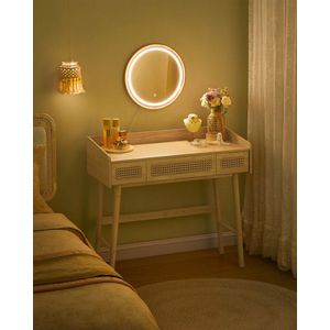 Borrello Kaptafel Met Spiegel en LED-verlichting - Make-up Tafel - Cosmetica Tafel - Eiken Beige - ± 40 x 90 x 80 cm