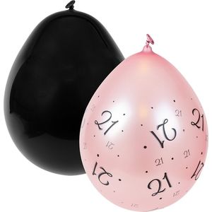 Ballonnen | 21 Jaar | 8 stuks | Zwart - Roze