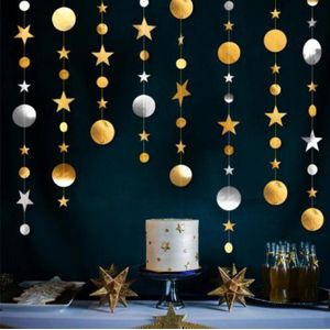 Christmas / Kerst - Nieuwjaar - Oud en Nieuw - Zilveren / Goud Ster & Zilver / Gouden  Cirkel - Guirlande - Vlaggenlijn - Slinger - Vlag | Huwelijk - Geboorte - Feest - Verjaardag - Jubileum - Bruiloft - Babyshower - Birthday - Party - Decoratie