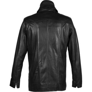 Zwarte heren leren jas met afneembare kraag - Roos - 64