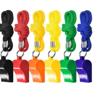 6 stuks plastic trilfluitjes met koord - luide toon voor sport, training en noodgevallen