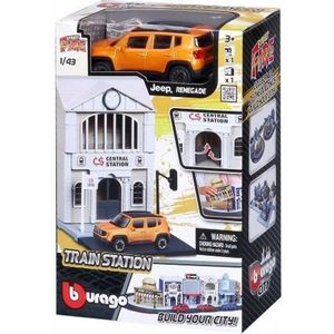 Bburago City Train Station - Jeep Renegade 1/43 Speelgoed voor kinderen - Modelauto - Schaalmodel - Model auto - Schaal model - Miniatuurauto - Miniatuur autos