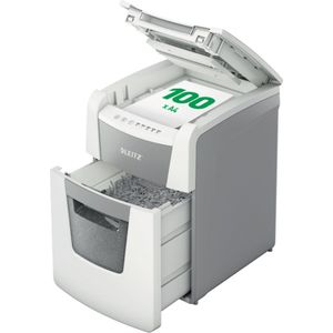 Leitz IQ Autofeed 100 Stille Papierversnipperaar P-4 Snippers voor Thuis/Thuiswerkplek - Invoer tot 100 A4 Vellen -  Wit