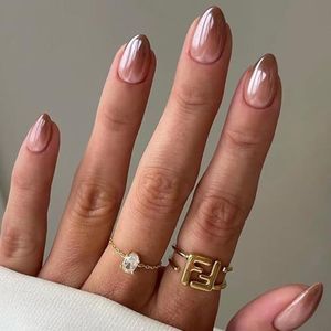 French Press On Nails - 24 Stuks - Amandelvormige Kunstnagels met Kleurovergang - Herfstset met Accessoires - Kunstnagels voor Plakken