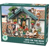 Mr. Broccoli Puzzel 1000 Stukjes Volwassenen - Cats on the Roof - Legpuzzel Katten en Poezen op het Dak - FSC® - Dieren Collectie - 68 x 48 cm