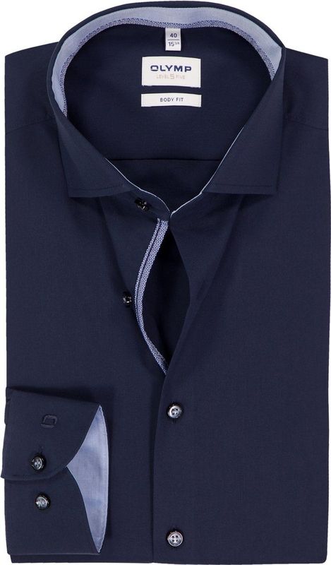 OLYMP Level 5 body fit overhemd, popeline, donkerblauw