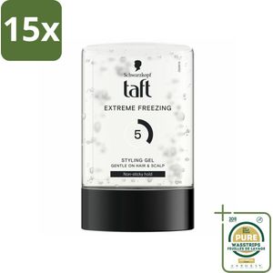 15 x Taft - Extreme freezing 5 - Styling Gel - Sterke hold - 300 ml - Grootverpakking - Bevriezende Hold - Krachtige Fixatie - Styling Gel - Kort Haar - Vegan Gel
