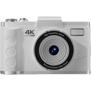 Digitale camera - Autofocus 4K Vlogging-camera met SD-kaart, 64MP draagbare compacte point-and-shoot digitale camera voor tieners en volwassenen met 16x zoom, anti-shake, 2 batterijen (wit)