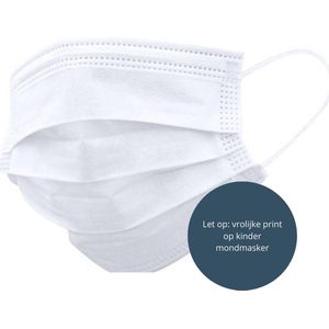 BonBini's® - mondkapje kind - vrolijke print- 50 stuks kinder mondkapje - 3 laags met neusbeugel wit en vrolijke printmondmasker - Chirurgisch NIET medisch