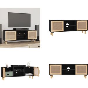 vidaXL Tv-meubel 105x30x40 cm massief grenenhout en rattan zwart - Tv-kast - Tv-kasten - Tv-meubel - Hifi-meubels