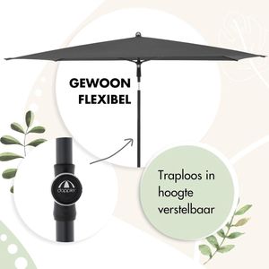 Parasol Rethink 200cm donkergrijs - ronde parasol voor balkon & terras - duurzame parasol - balkonparasol met manuele opening - met hoes - kantelbare tuinparasol
